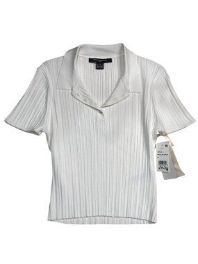 NWT French Connection Crinkle Knit Slim Polo Shirt M Ribbed Collared MSRP $98